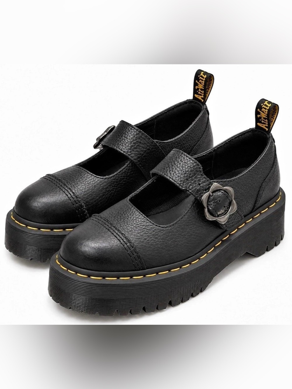 Dr. Martens Addina Flower Platform Mary Jane Shoes Black US 8
